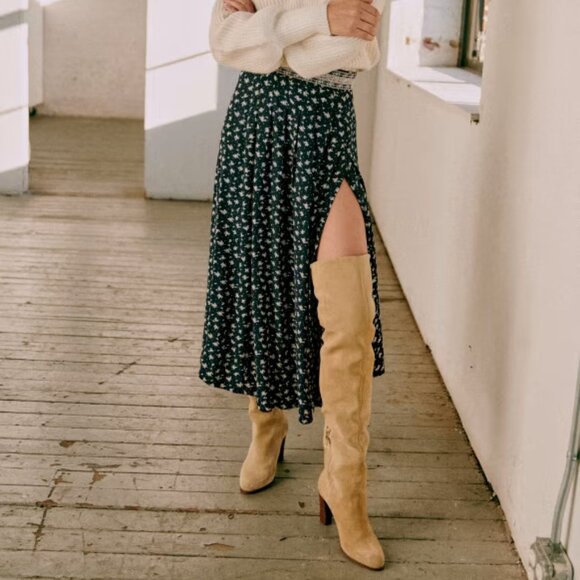 Sezane Floral Midi Skirt in Navy - Picture 1 of 5